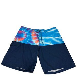 George Mens Tie Dye Swim Trunks Recycled Polyester Spandex Blue Size XL